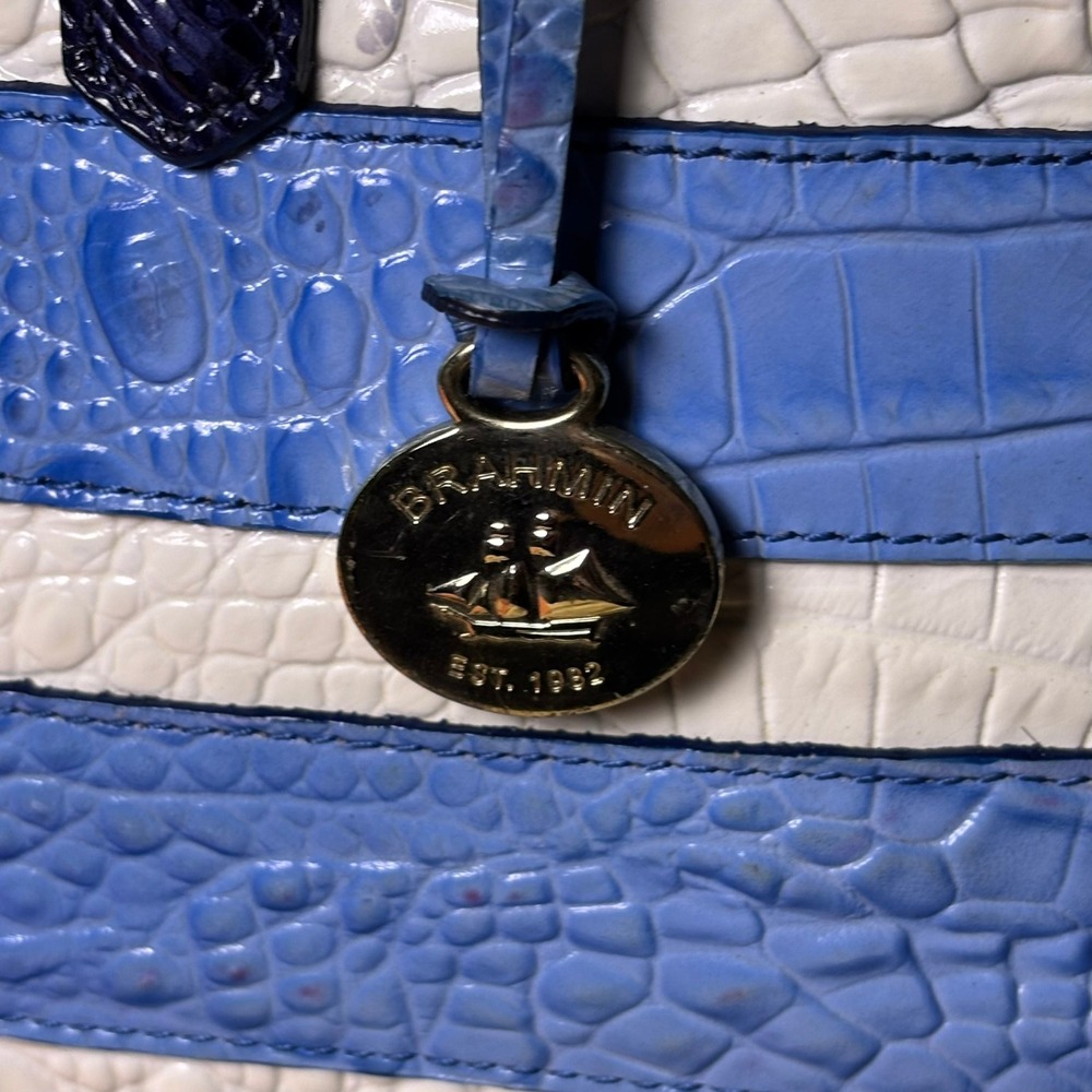 Brahmin Vineyard Croc Embossed Leather Satchel White Nautical Bag luxury Purse - Picture 5 of 16